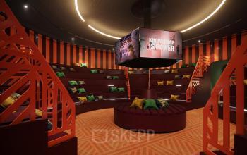 Modern lounge area in an office space rental at Nordbahnstraße 47, 1020 Vienna Leopoldstadt, with cozy seating and ambient lighting.