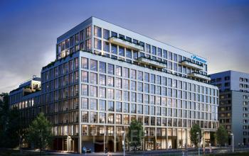 Außenansicht des modernen Bürogebäudes an der Obere Donaustraße 23-29, 1020 Wien, ideal um Büroflächen zu mieten.