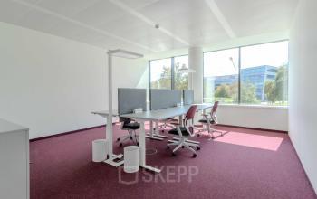 Helles Büro zur Miete in der Siemensstraße 89, 1210 Wien, mit modernen Schreibtischen und ergonomischen Stühlen vor großen Fenstern.