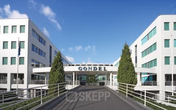 Exterior view of the office building at De Gondel 1 in Amstelveen, ideal for office space rental.