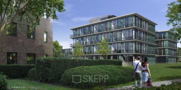 Modern office building with large windows located at De Cuserstraat 91, Amsterdam Buitenveldert. The contemporary design offers a professional environment suitable for office space rental.