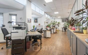 Spacious office space rental at Oudeschans 21 in Amsterdam Center with desks, chairs, and plants creating a productive atmosphere.