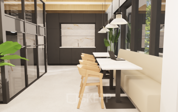 Modern office space to rent at Pieter Cornelisz. Hooftstraat 7, Amsterdam Center, featuring sleek furnishings and ample lighting for a productive work environment.