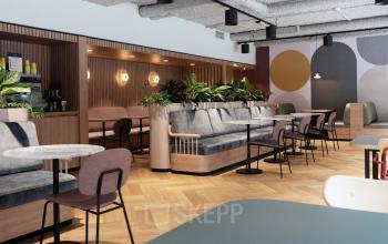 Elegant lounge area at Overschiestraat 65, perfect for an office space rental in Amsterdam Nieuw-West, with comfortable seating and stylish decor.
