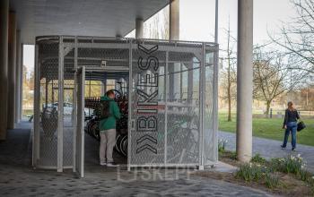 Bicycle parking area at Science Park 301, Amsterdam East, providing convenient access for office space rental.