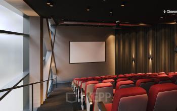 Modern conference room with red seats at Jacob Bontiusplaats 9, Amsterdam East, suitable for office space rental.