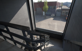 Staircase with large window at the office building at Elektronstraat 15, Amsterdam Sloterdijk, Amsterdam.