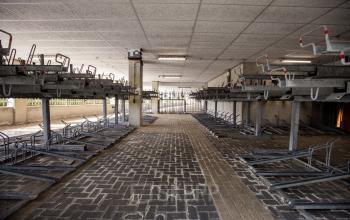 Spacious bike parking area at Herikerbergweg 288, Amsterdam South East, ideal for those seeking office space rental with convenient cycling access.