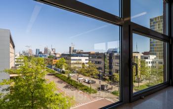 View from an office space at Paasheuvelweg 20 20, Amsterdam South East, showcasing the cityscape. Perfect for those looking to rent office space with a stunning outlook.