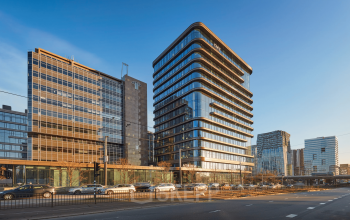 Exterior view of modern office buildings at Strawinskylaan 3051, Amsterdam Zuidas, perfect for office space rental.