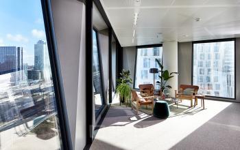Bright office space located at Hildegard Von Bingenstraat 44 in Amsterdam Zuidas, featuring large windows and city views, ideal for rent office space or office space rental.