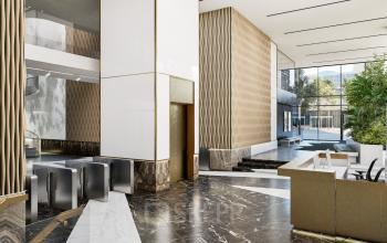 Modern reception area with stylish decor at an office space rental in Amsterdam Zuidas, Claude Debussylaan 80-134.