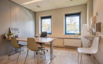 Bright and functional office space with two chairs and a desk at Overcingellaan 17, Assen; ideal for business professionals seeking office space rental.