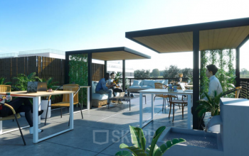 Ein Highlight der Bürofläche: die Dachterrasse mit Arbeitsplätzen!