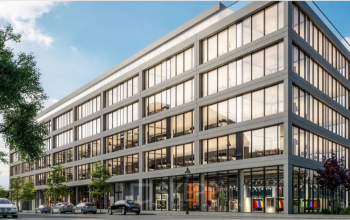 Hochmoderne Fassade des Business Centers in Berlin Mitte