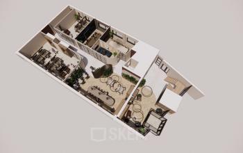 A modern office layout featuring multiple workspaces, conference areas, and common zones at De Maas 8, Best. Ideal for office space rental with flexible design and collaborative spaces.