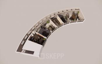 Modern office layout at De Maas 8, Best featuring open workspaces with stylish furniture. Ideal for businesses seeking a contemporary office space rental option with natural light and collaborative areas.