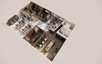 Modern office layout at De Maas 8, Best, featuring open workspaces with natural light. Ideal for office space rental, this design encourages collaboration and productivity.