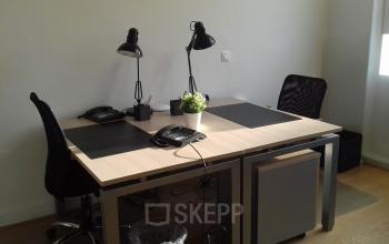 Contemporary office to rent at Louizalaan / Avenue Louise 367, Brussels Elsene, furnished with desks, chairs, phones, and lamps.