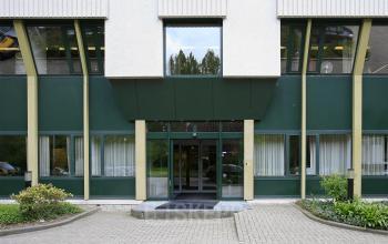 green entrance front office building yellow