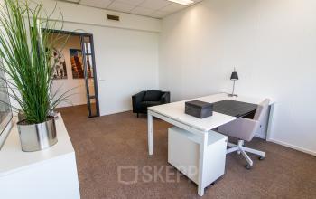 Bright office space at Marshalllaan 2, Delft with a desk, chair, and plant for rent. Ideal for professionals seeking office space rental.