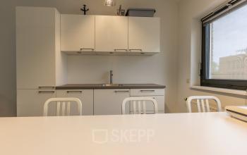 Modern furnished office kitchen area in Delftechpark 9, Delft, available for rent office space.