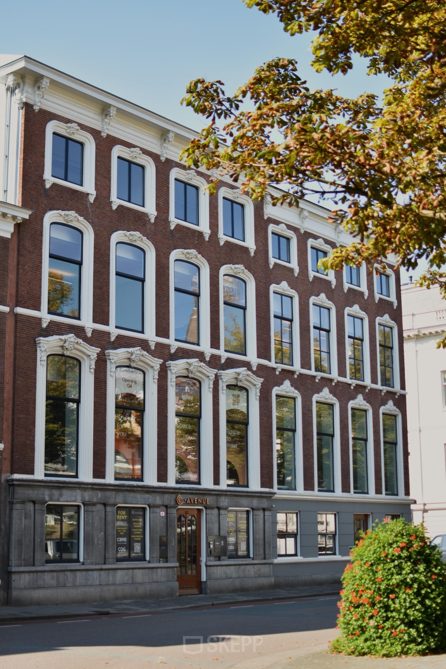 Exterior view of the office building at Zeestraat 70, The Hague Center, The Hague, showcasing an attractive multi-story facade ideal for office space rental.