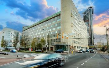 Exterior view of a large office building at Waldopstraat 5, The Hague Center, perfect for office space rental.
