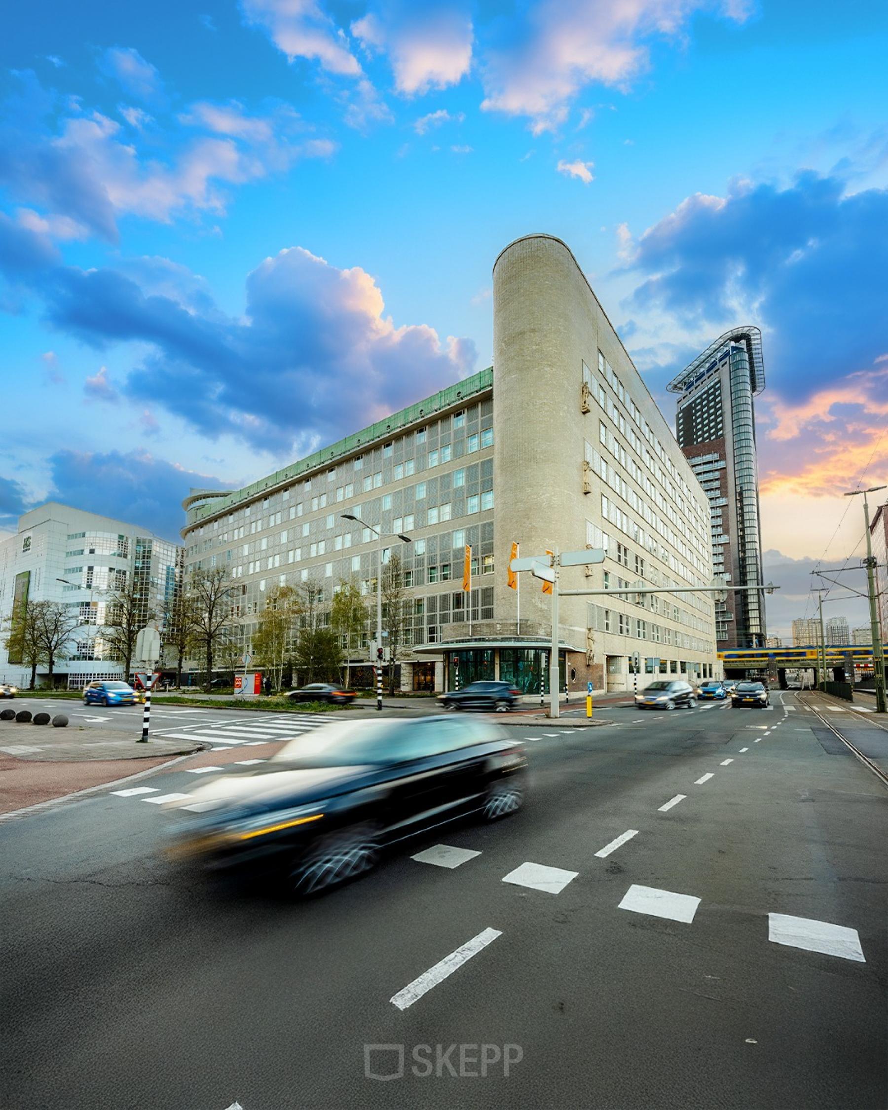 Exterior view of a large office building at Waldopstraat 5, The Hague Center, perfect for office space rental.