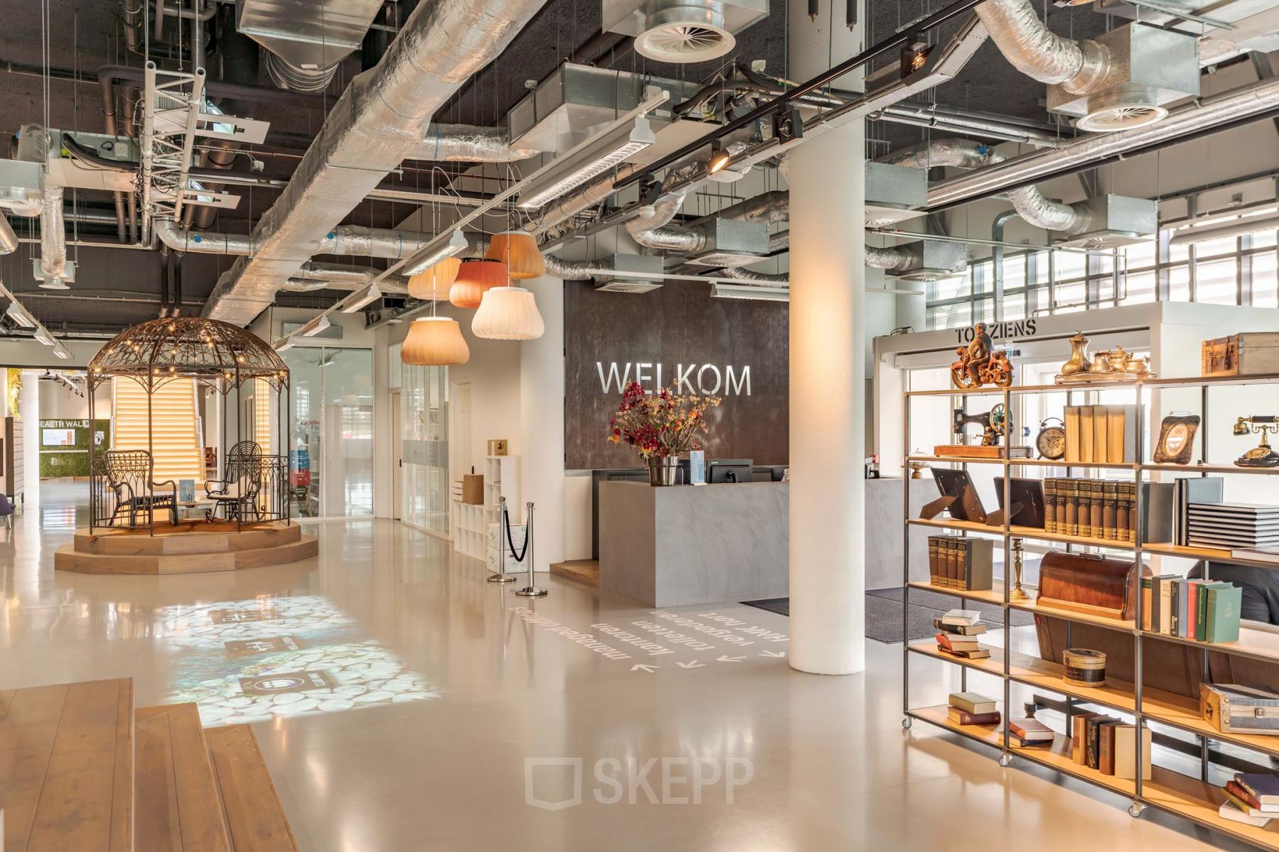 Elegant and inviting reception area of an office space rental at Oude Middenweg 3-19, The Hague, with stylish decor and a welcoming vibe.