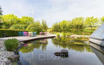 Modern office building with Japanese garden
