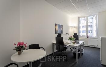 Bright office space at Raboisen 38, Hamburg Old Town, featuring modern furniture and potted plants, ideal for office space rental.