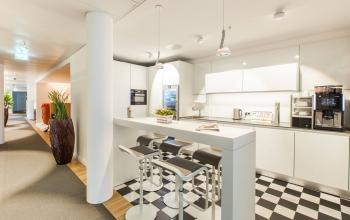 Bright community kitchen at the office building in Hamburg-Altstadt