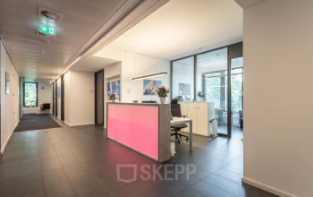 Moderne Bürofläche mit Empfangsbereich in Hamburg Neustadt an der Esplanade 40. Die Beleuchtung ist ansprechend und der Raum hell sowie einladend gestaltet.