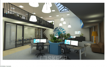 Modern office space with workstations, a skylight, and conference room in Hengelo for office space rental.