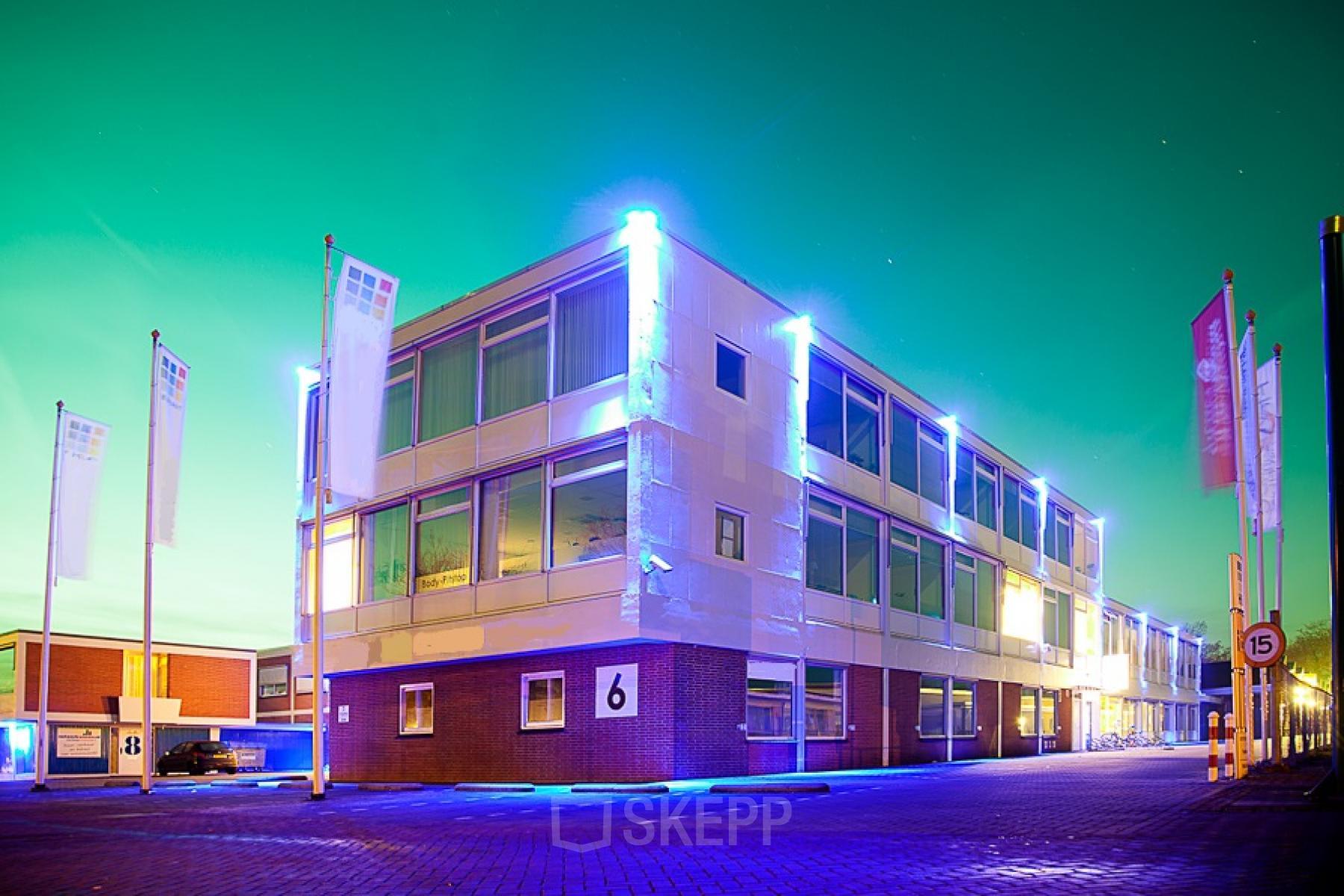 Exterior view of a modern office building located at Zeverijnstraat 6, Hilversum, available for office space rental.
