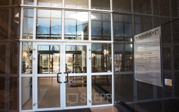 entrance office building white window frames