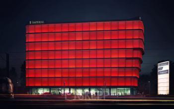 office building at night wadowicka 7 cracow
