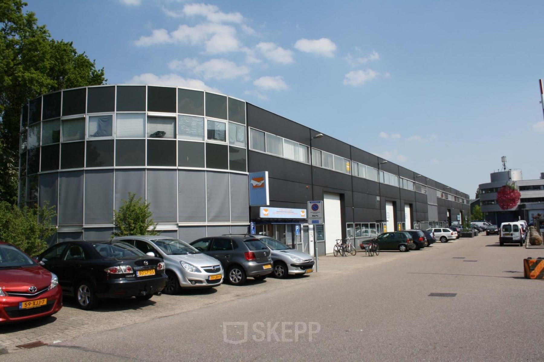 Exterior view of office building at Fruitweg 22 in Leiden, suitable for office space rental with parking available.