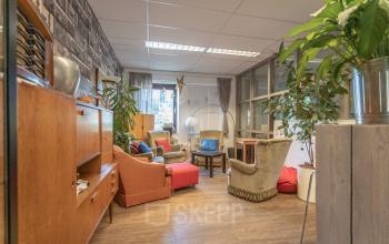 Comfortable and welcoming lounge area at Kanaalpark 157, ideal for an office space rental in Leiden, with stylish seating and lush plants.