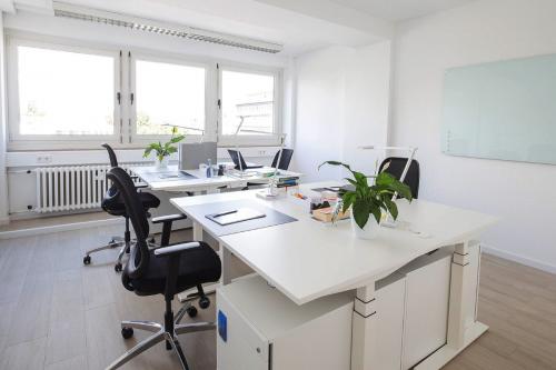 Helles Büro mit großem Schreibtisch und ergonomischen Möbeln am Kaiserring in Mannheim