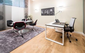 Moderner Büroraum in München Maxvorstadt, Hopfenstraße 8, mit Schreibtisch und Konferenztisch ausgestattet. Ideal, um Büroraum zu mieten.