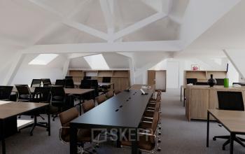 Espace de bureau à louer à Rue de la Victoire 10, Paris 9ème, avec des bureaux modernes et des sièges confortables sous un plafond voûté.