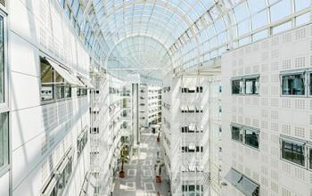 Notre centre d'affaires est doté d'une verrière pour profiter optimalement de la lumière naturelle dans la rue de la Haye
