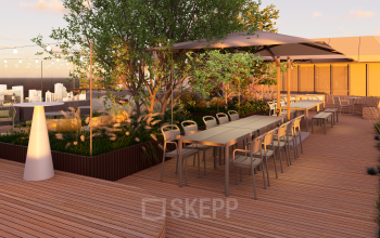 Spacious outdoor area at Marten Meesweg 101, Rotterdam Alexander, ideal for breaks or informal meetings, part of the office space rental options available.