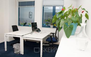 Office space at Hoofdweg 66, Rotterdam Alexander featuring two desks, chairs, and plants near the window.
