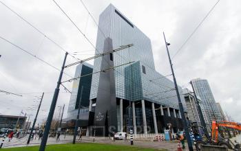 Exterior view of office building at Weena 505, Rotterdam Central Station, available for office space rental.