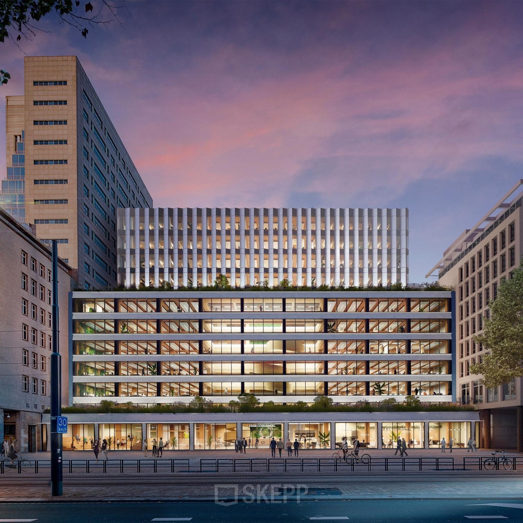 Exterior view of Coolsingel 75, showcasing a modern office building in Rotterdam Center, perfect for office space rental.