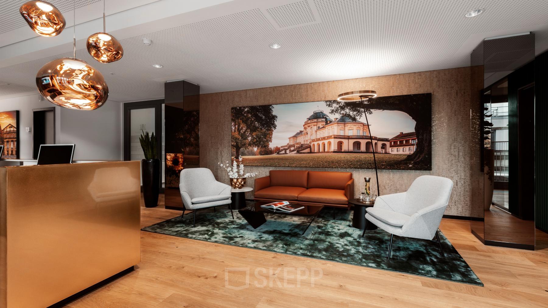 Moderner Büroraum in der Königstraße 38, Stuttgart Mitte mit stilvoller Einrichtung und komfortablen Sitzgelegenheiten.