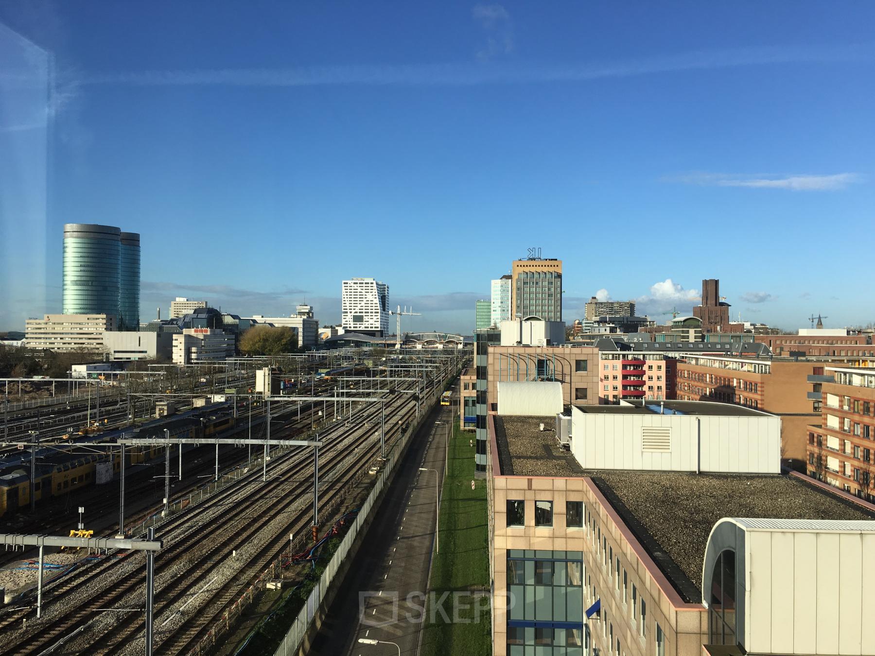 Aerial view of Utrecht Central Station area including nearby office buildings at Arthur van Schendelstraat 650.